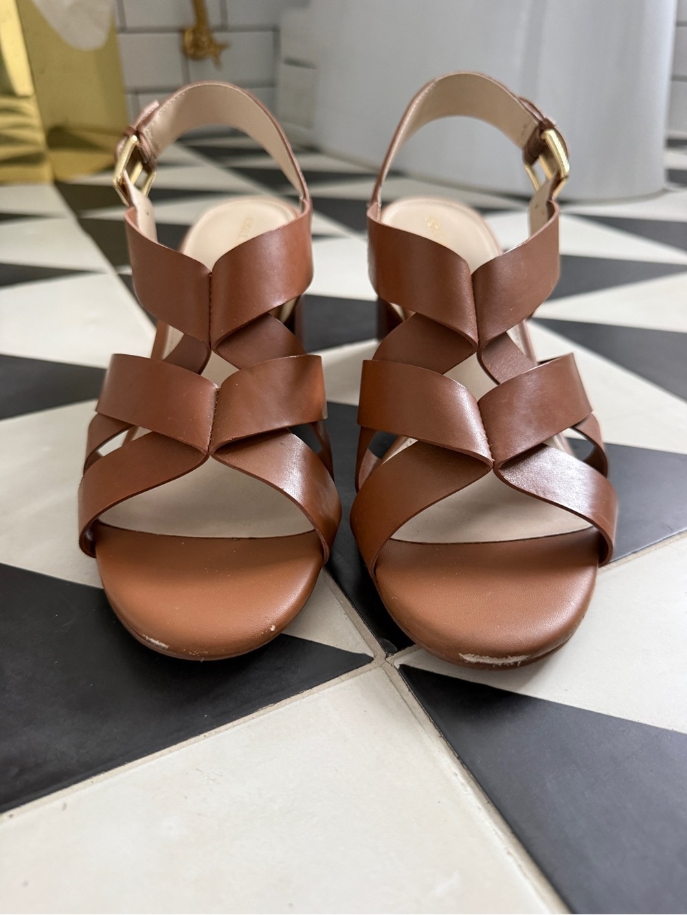 Cole Haan Cognac Strappy Block Heel Sandals - Picture 2 of 6